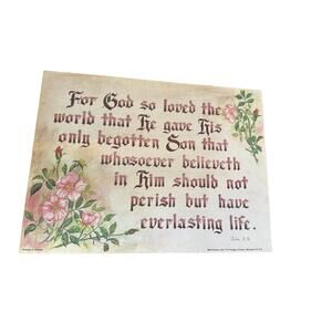 Vintage John 3:16 Print Floral Bible Verse Seed Sowers Christian Wall Art Church